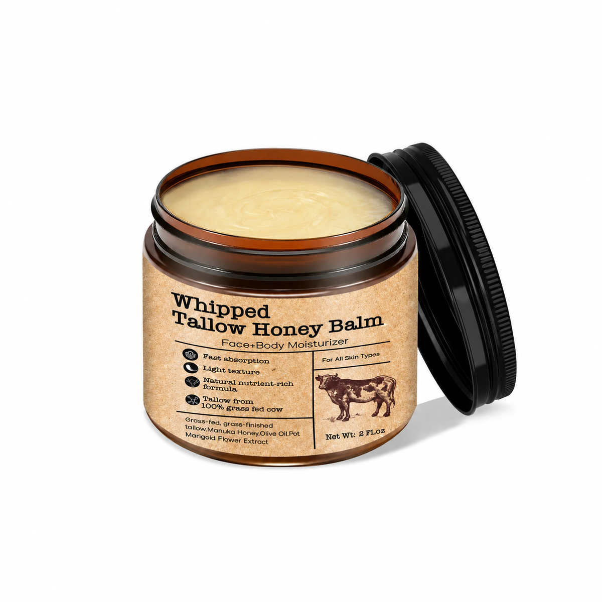 Whipped Tallow Honey Balm for Deep Hydration & Skin Repair