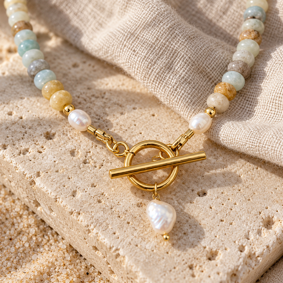 Maris Natural Stone & Freshwater Pearl Necklace