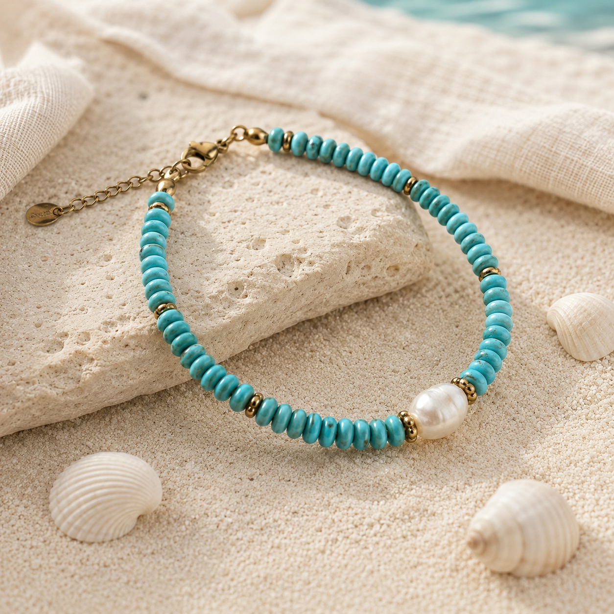 Turquoise Freshwater Pearl & Natural Stone Bracelet