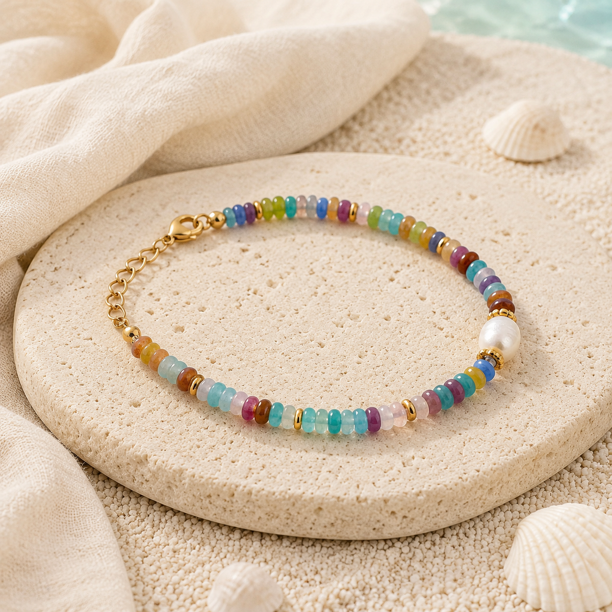 Multi-colour beaded Freshwater Pearl & Natural Stone Bracelet
