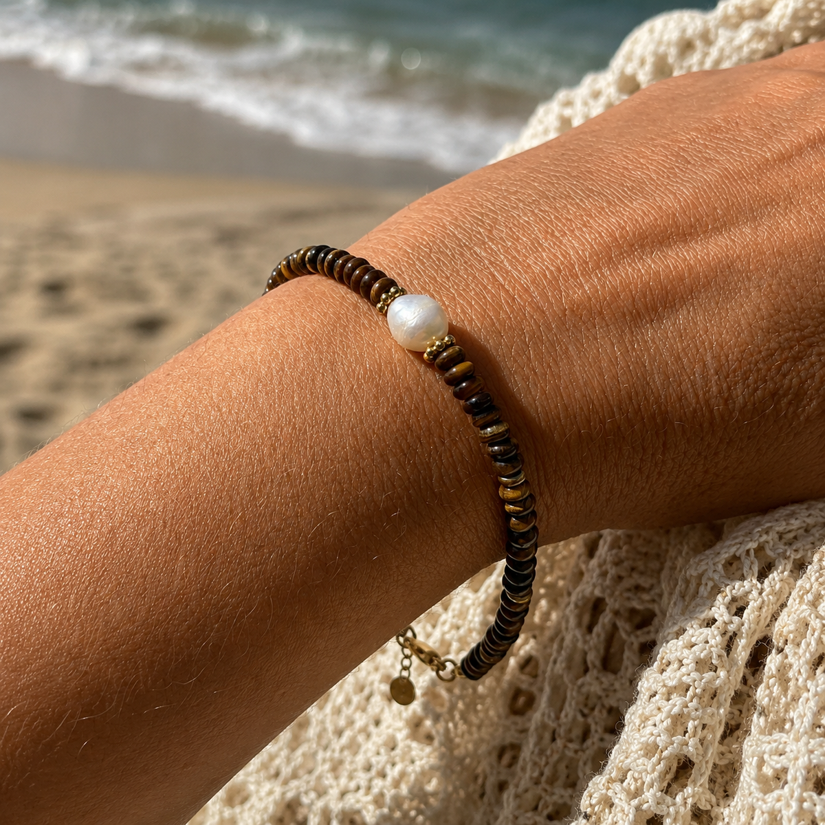 Tigers Eye Freshwater Pearl & Natural Stone Bracelet