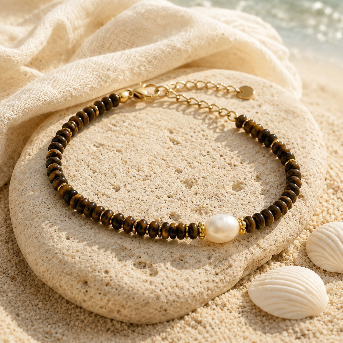 Tigers Eye Freshwater Pearl & Natural Stone Bracelet